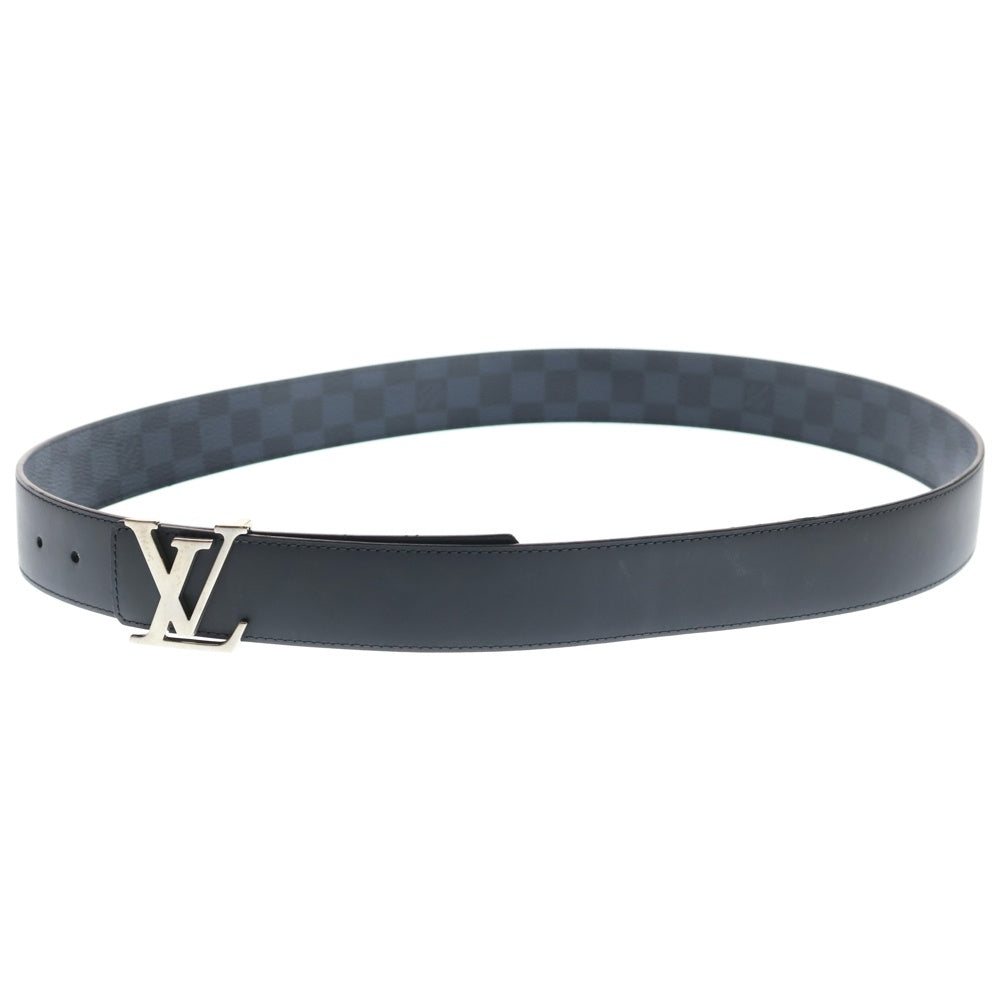 LOUIS VUITTON(ルイヴィトン) サンチュール・LV イニシャル レザー ベルト ネイビー×ブラック M0087 シルバー金具