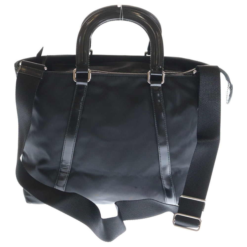 PRADA(プラダ) ロゴ ハンドバッグ トートバッグ ブラック レザー×ナイロン シルバー金具