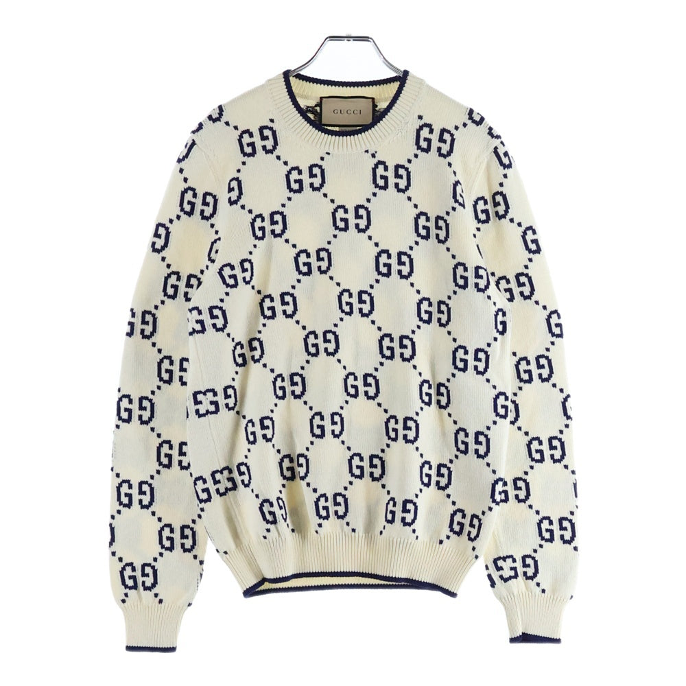 GUCCI(グッチ) GGジャガード クルーネック長袖ニットセーター ブルー