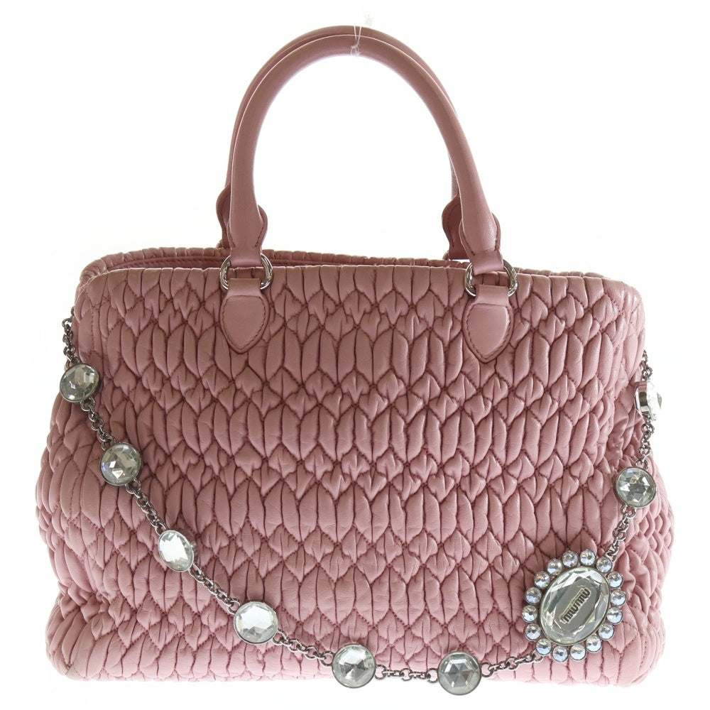 miumiu(ミュウミュウ) マテラッセ ナッパクリスタル ハンドバッグ トートバッグ ピンク レザー シルバー金具 レディース