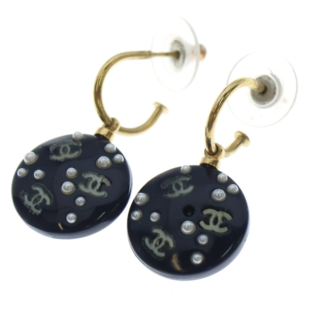 シャネル　パール　フープピアス CHANEL(シャネル) フープピアス ココマーク フェイクパール ネイビー