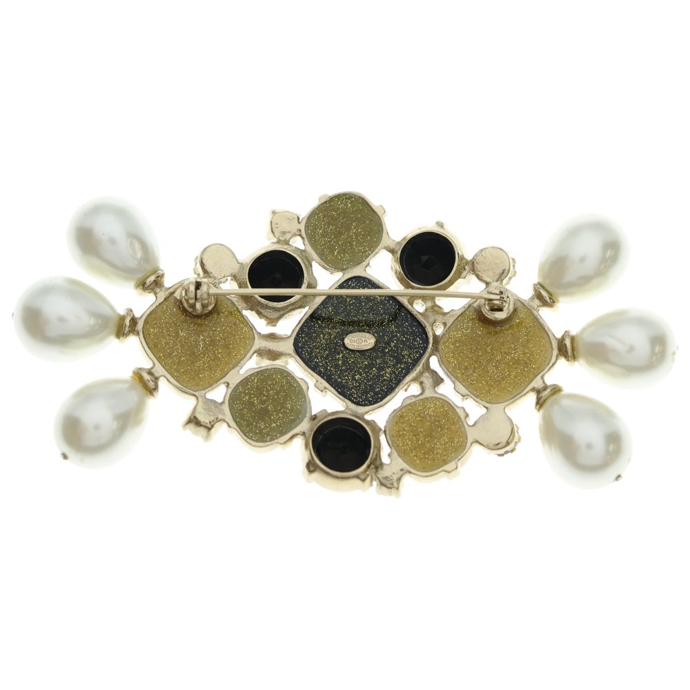 CHANEL(シャネル) グリポア パール付きブローチ ココマーク ストーン ピンバッジ ブラック×ベージュ×ゴールド 08A レディース