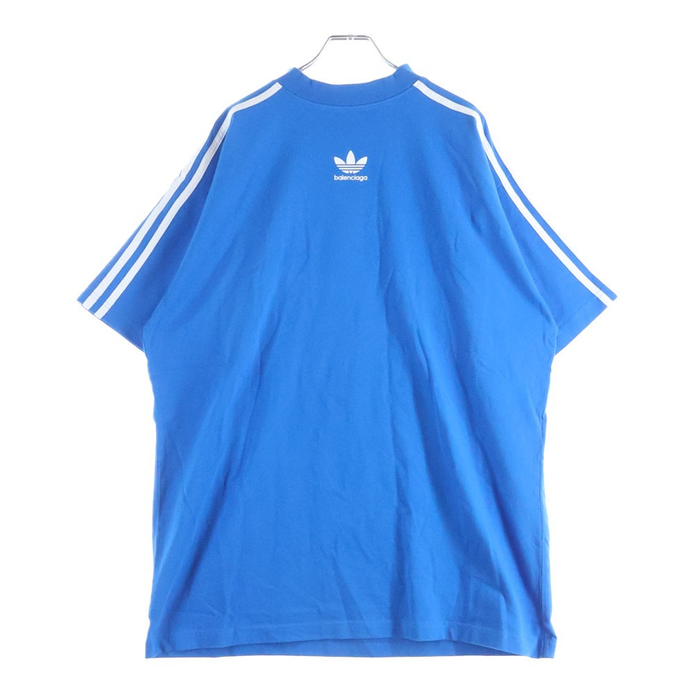 BALENCIAGA(バレンシアガ) ×adidas アディダス トレフォイル ロゴプリント モックネック 半袖Tシャツ カットソー ブルー 739101 レディース