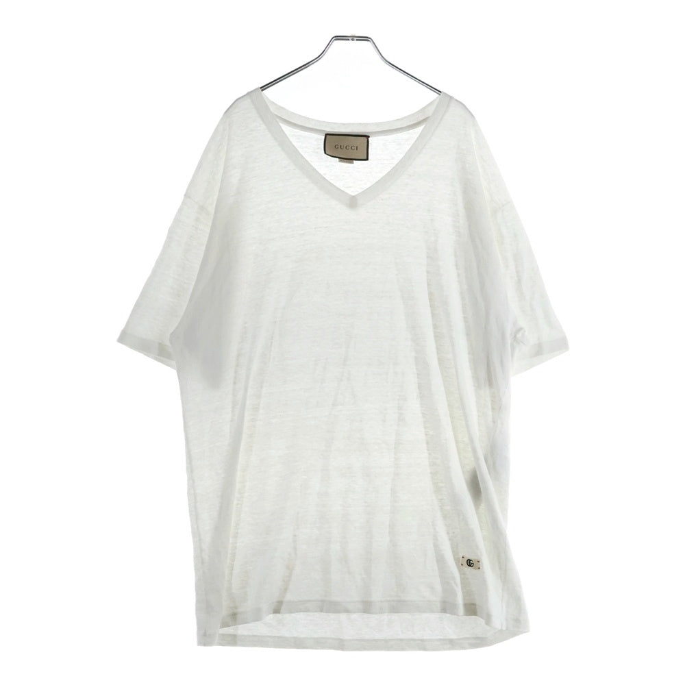 GUCCI(グッチ) GGマーモント 裾ロゴ刺繍 Vネック 半袖Tシャツ カットソー ホワイト 645269