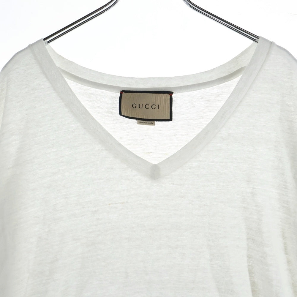 GUCCI(グッチ) GGマーモント 裾ロゴ刺繍 Vネック 半袖Tシャツ カットソー ホワイト 645269