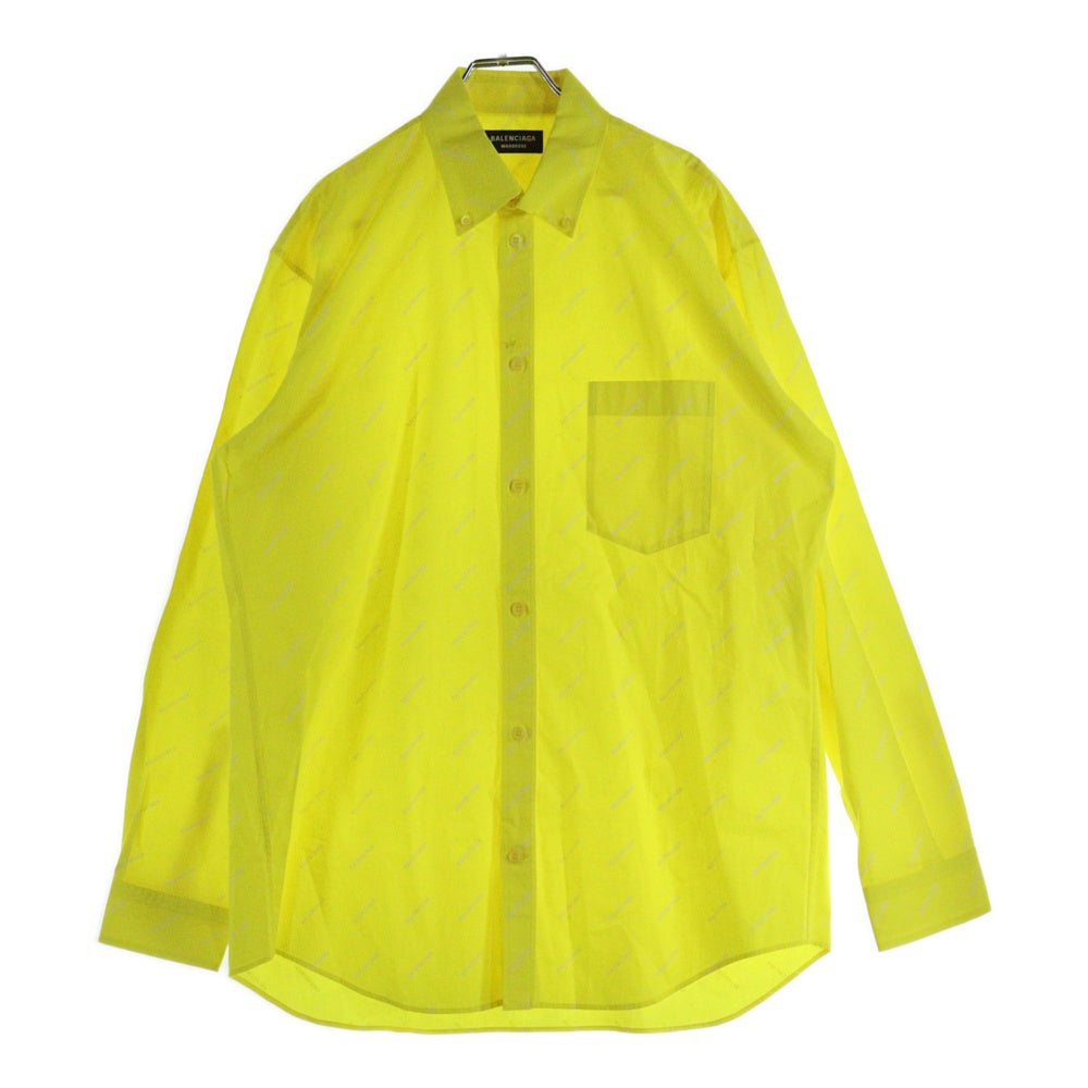 BALENCIAGA(バレンシアガ) ALL OVER オールオーバーロゴプリント ボタンダウン 長袖シャツ イエロー 534333 レディース