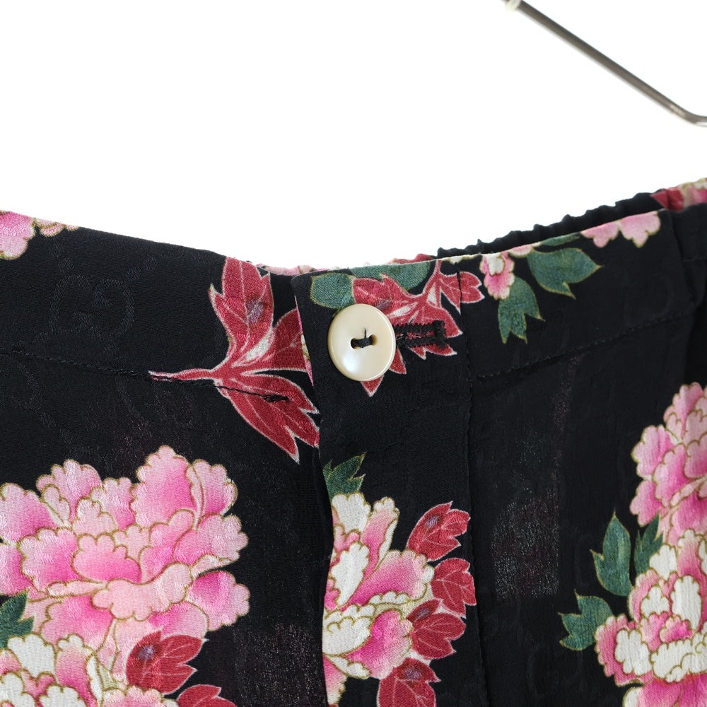 GUCCI(グッチ) GG フラワー総柄プリント シルク ハーフ ショートパンツ ショーツ ブラック/ピンク レディース 624399
