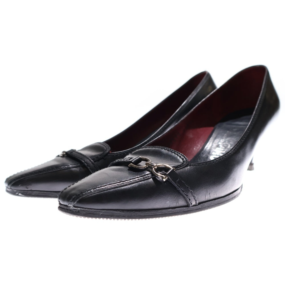 FERRAGAMO(フェラガモ) ガンチーニ ロゴプレート レザー ヒール パンプス シューズ ブラック レディース