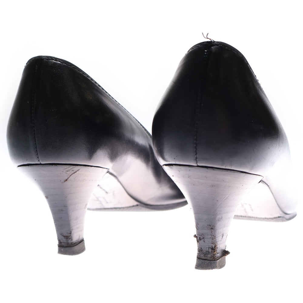 FERRAGAMO(フェラガモ) ガンチーニ ロゴプレート レザー ヒール パンプス シューズ ブラック レディース