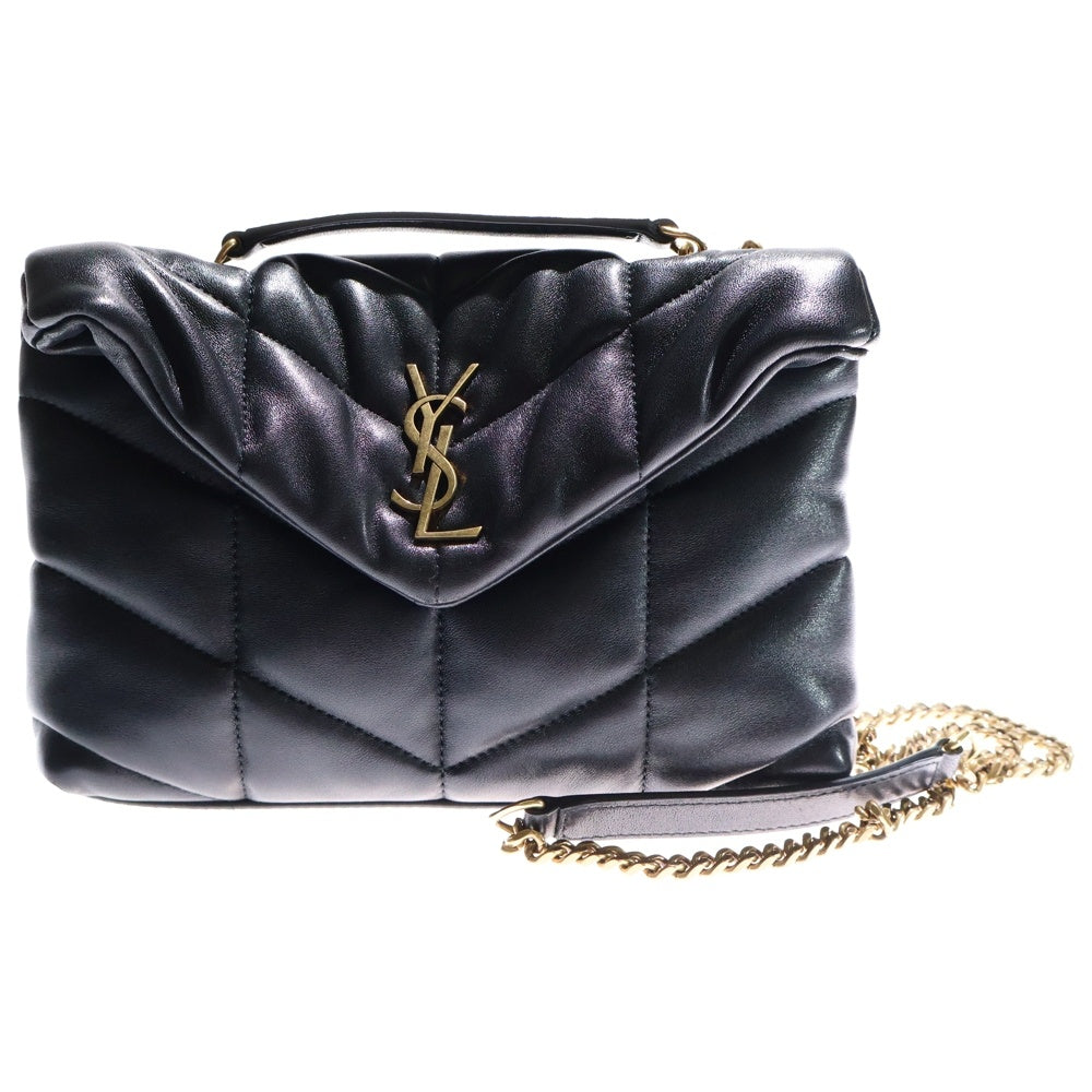 SAINT LAURENT PARIS(サンローランパリ) パファートイショルダーバッグ チェーンバッグ ハンドバッグ ブラック レザー 759337 ゴールド金具 レディース