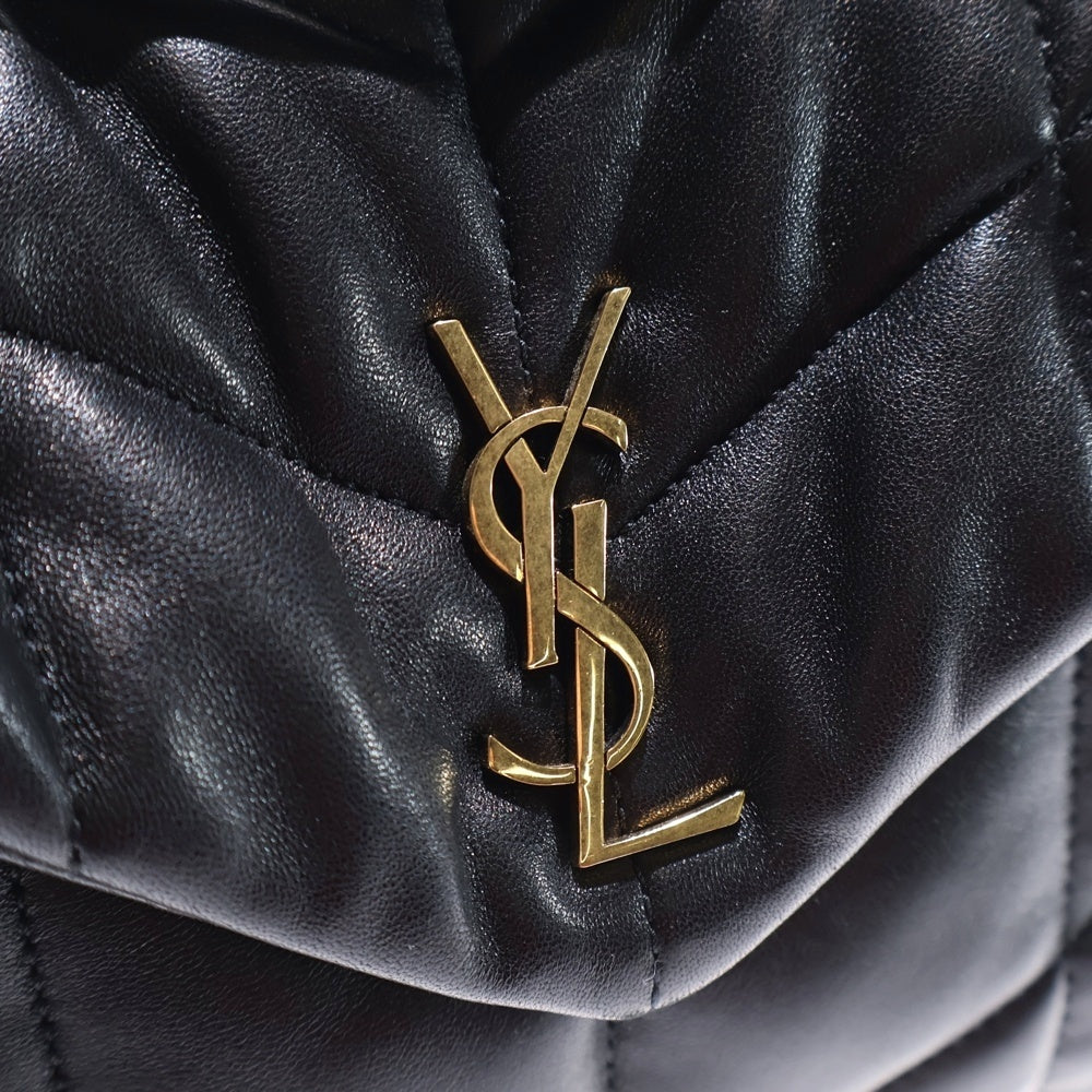 SAINT LAURENT PARIS(サンローランパリ) パファートイショルダーバッグ チェーンバッグ ハンドバッグ ブラック レザー 759337 ゴールド金具 レディース