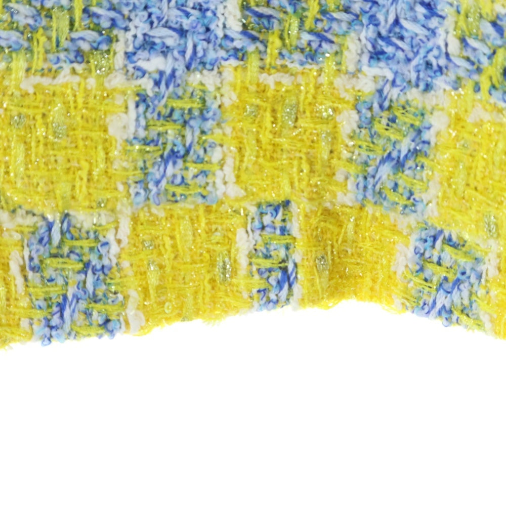 GUCCI(グッチ) インターロッキングG ロゴボタン ラメツイード チェック総柄 2B テーラードジャケット イエロー/ブルー 752649 レディース