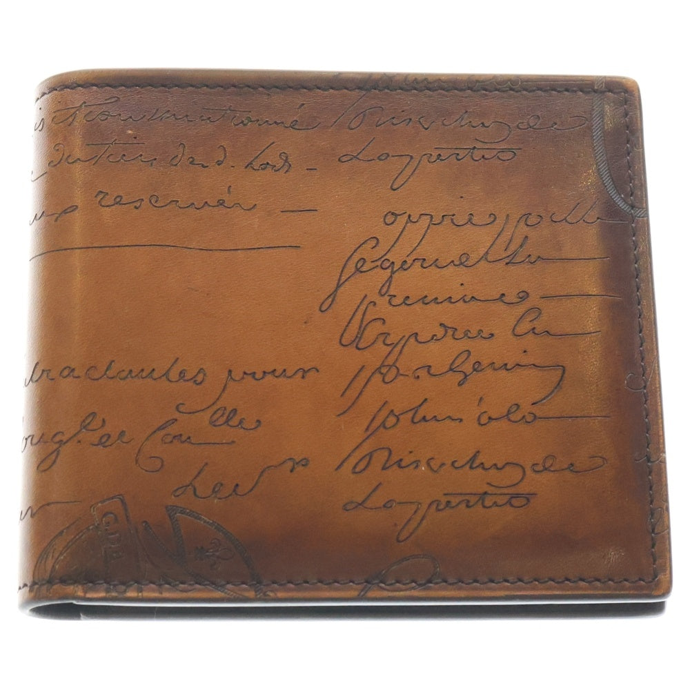 Berluti(ベルルッティ) コンパクトウォレット カリグラフィ スクリット 二つ折り財布 カードケース ブラウン レザー
