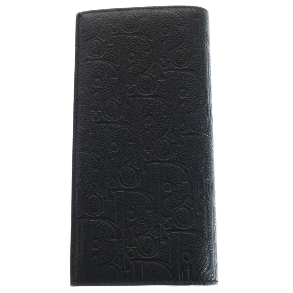 Christian Dior(クリスチャンディオール) オブリーク 二つ折り長財布 ブラック レザー レディース