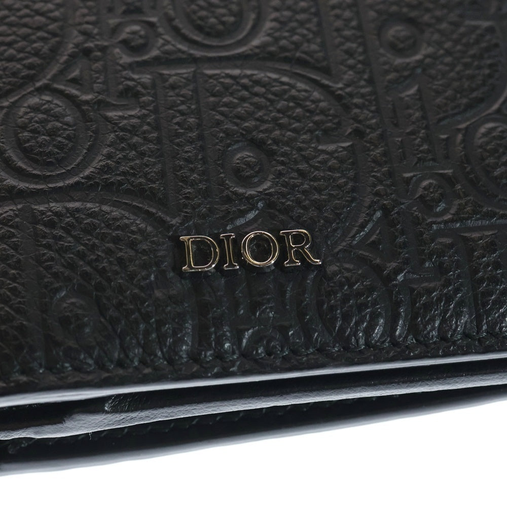 Christian Dior(クリスチャンディオール) オブリーク 二つ折り長財布 ブラック レザー レディース
