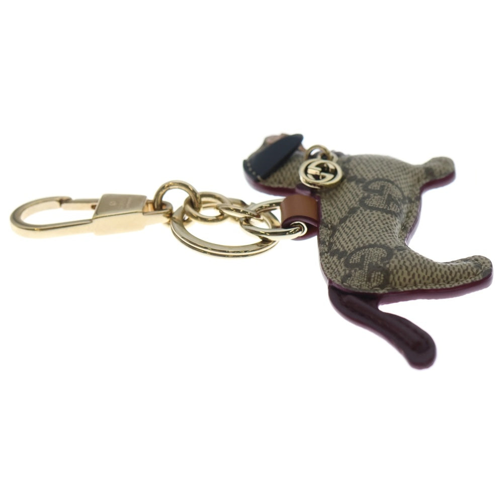 GUCCI(グッチ) ドッグ シェイプ バッグ チャーム キーリング キーホルダー ベージュ 821812 ゴールド金具