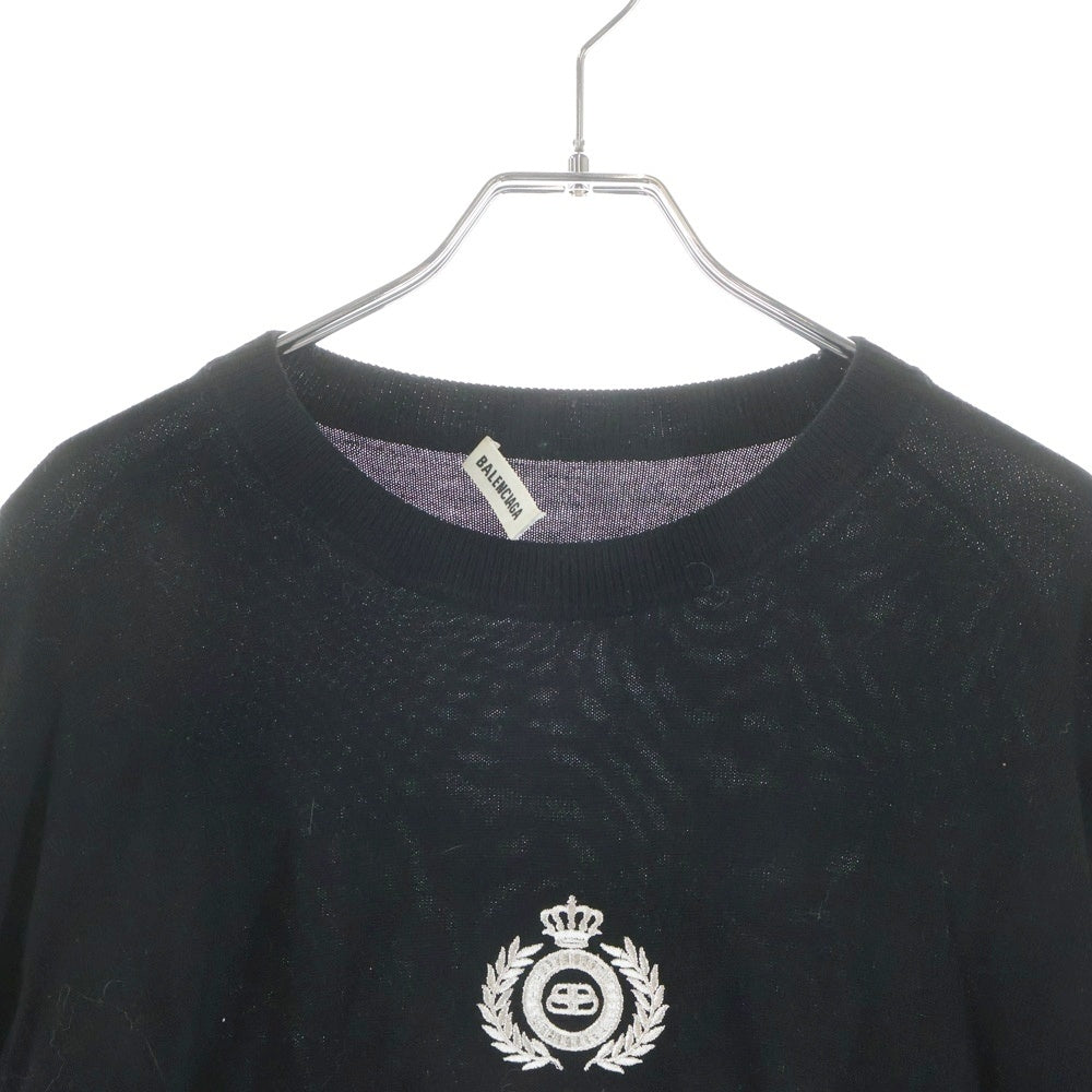 BALENCIAGA(バレンシアガ) エンブレム ロゴ刺繍 ウール クルーネック プルオーバー 長袖ニット セーター ブラック 595106 レディース