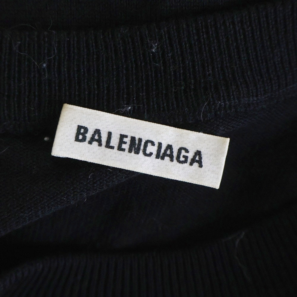 BALENCIAGA(バレンシアガ) エンブレム ロゴ刺繍 ウール クルーネック プルオーバー 長袖ニット セーター ブラック 595106 レディース