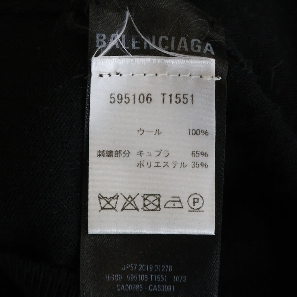 BALENCIAGA(バレンシアガ) エンブレム ロゴ刺繍 ウール クルーネック プルオーバー 長袖ニット セーター ブラック 595106 レディース