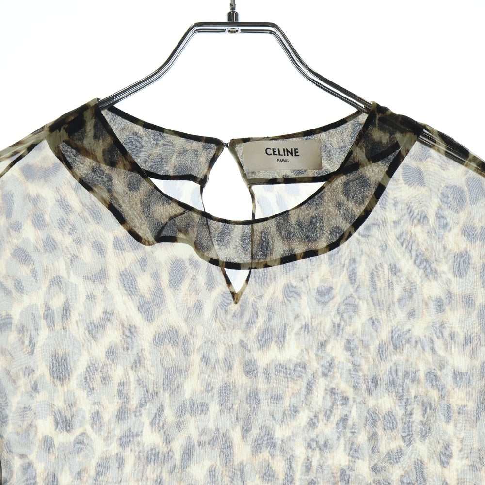 CELINE(セリーヌ) レオパード総柄 シルク シースルー トップス ブラウン レディース 2B077213D