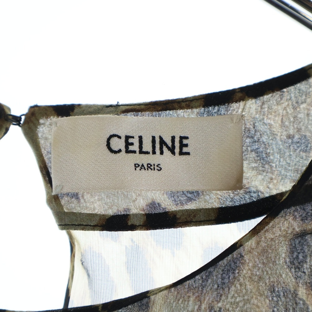 CELINE(セリーヌ) レオパード総柄 シルク シースルー トップス ブラウン レディース 2B077213D