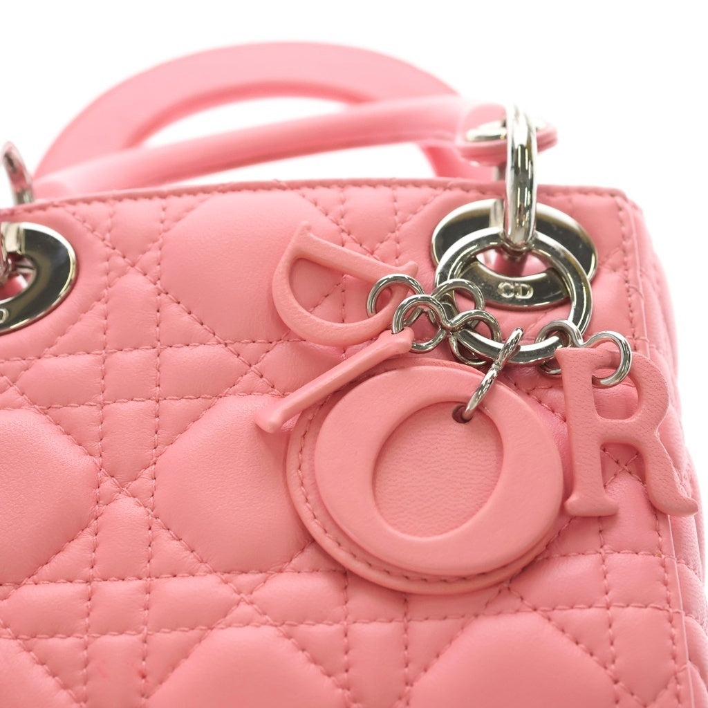 Christian Dior(クリスチャンディオール) レディディオール マイクロ ピンク レザー ハンドバッグ 2wayショルダーバッグ シルバー金具 レディース