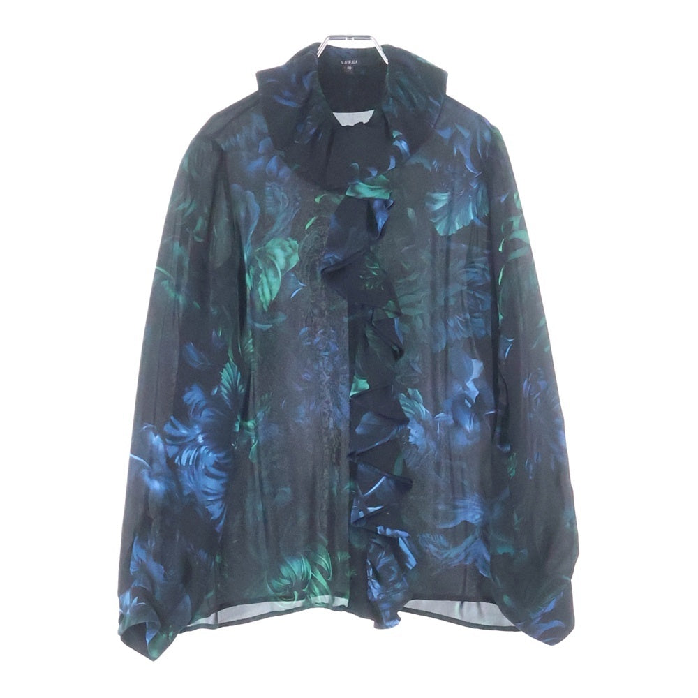 GUCCI(グッチ) フラワー総柄プリント ギャザーカラー シルクブラウス シャツ ブラック レディース 300585