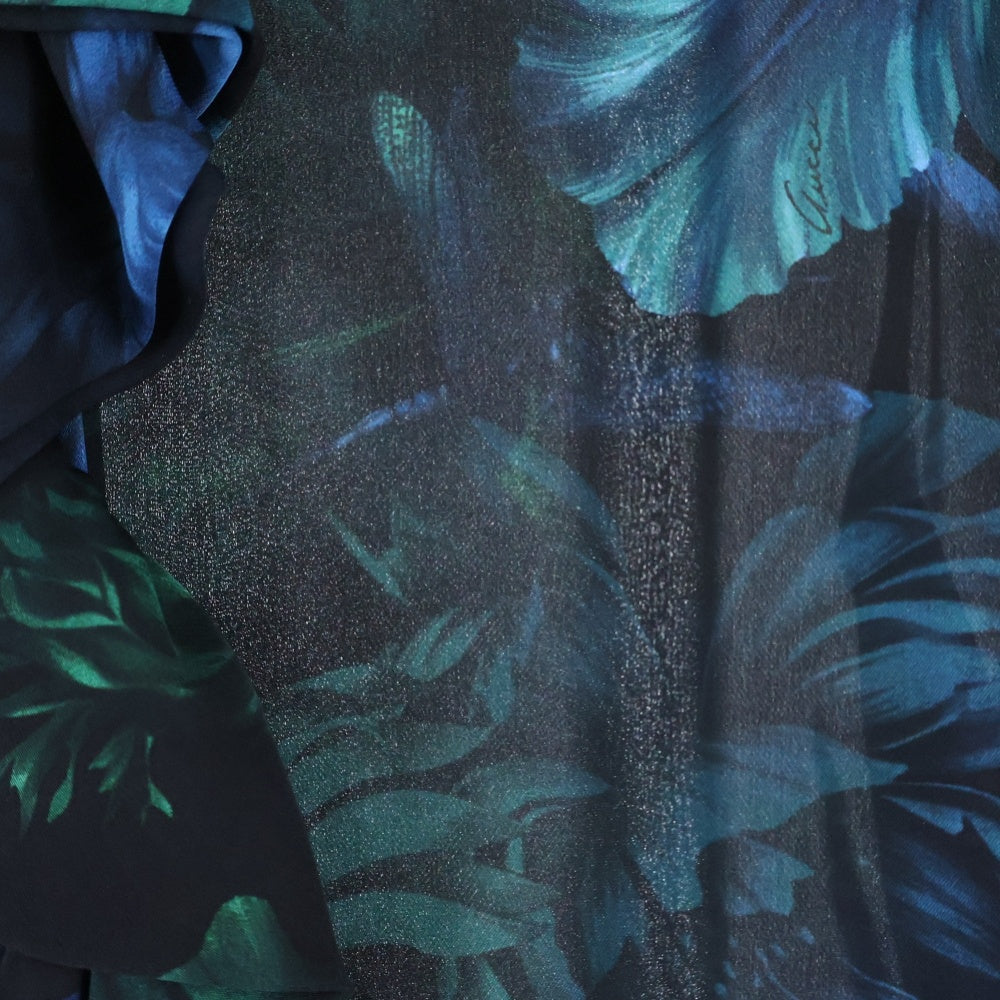 GUCCI(グッチ) フラワー総柄プリント ギャザーカラー シルクブラウス シャツ ブラック レディース 300585