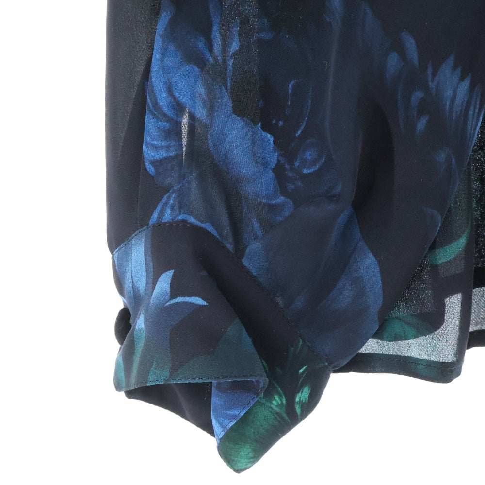 GUCCI(グッチ) フラワー総柄プリント ギャザーカラー シルクブラウス シャツ ブラック レディース 300585