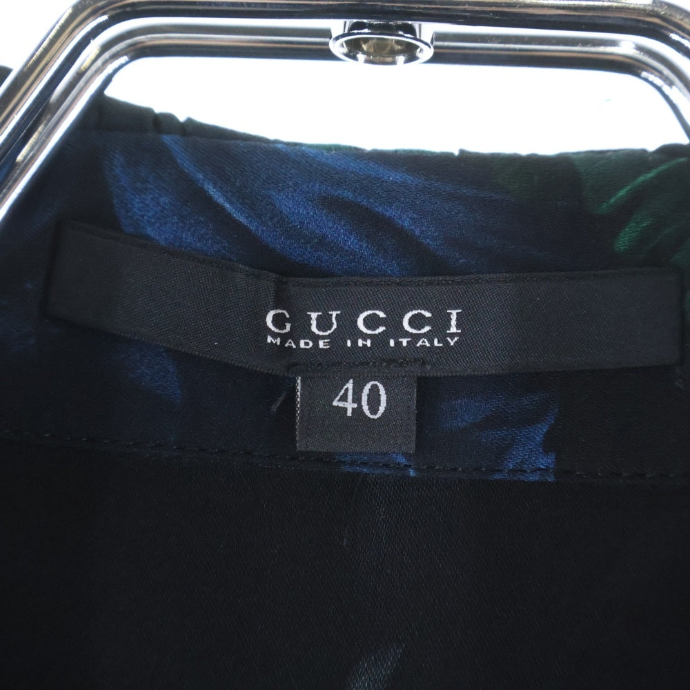 GUCCI(グッチ) フラワー総柄プリント ギャザーカラー シルクブラウス シャツ ブラック レディース 300585