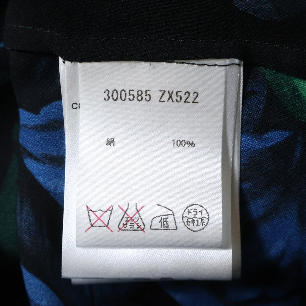 GUCCI(グッチ) フラワー総柄プリント ギャザーカラー シルクブラウス シャツ ブラック レディース 300585