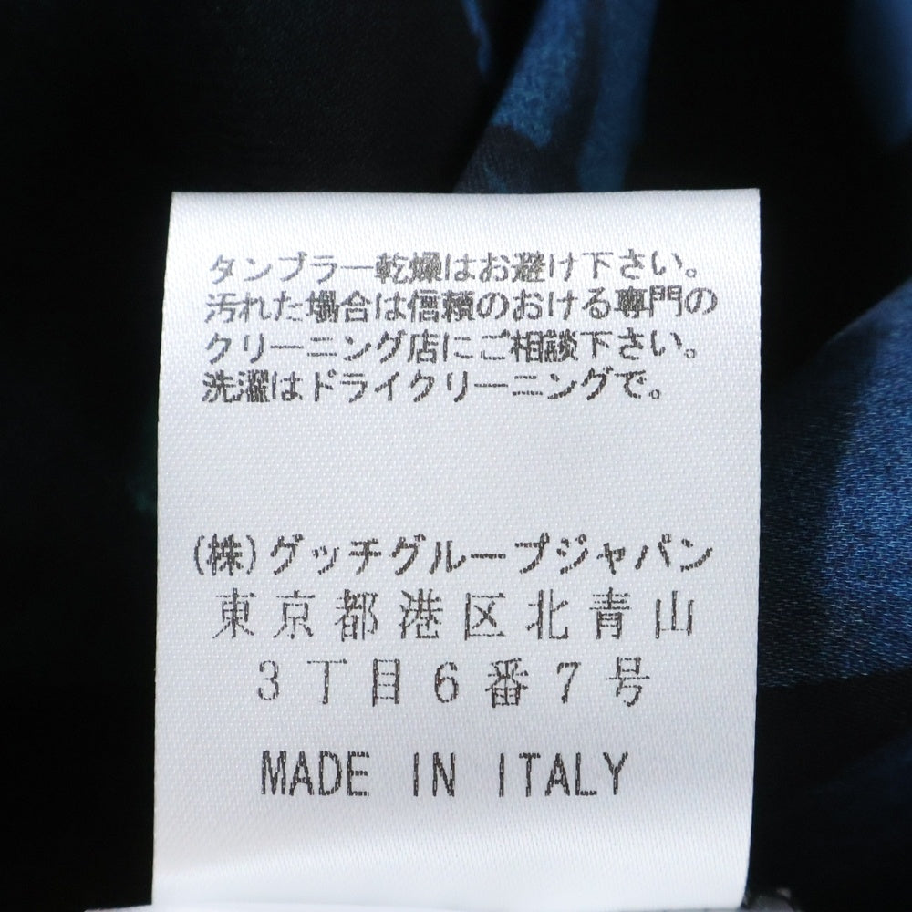 GUCCI(グッチ) フラワー総柄プリント ギャザーカラー シルクブラウス シャツ ブラック レディース 300585