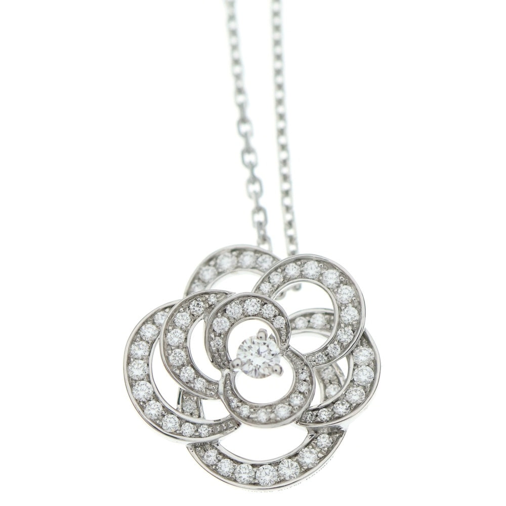 CHANEL(シャネル) K18WG カメリア 1P パヴェダイヤ ペンダントネックレス ミディアム ジュエリー レディース