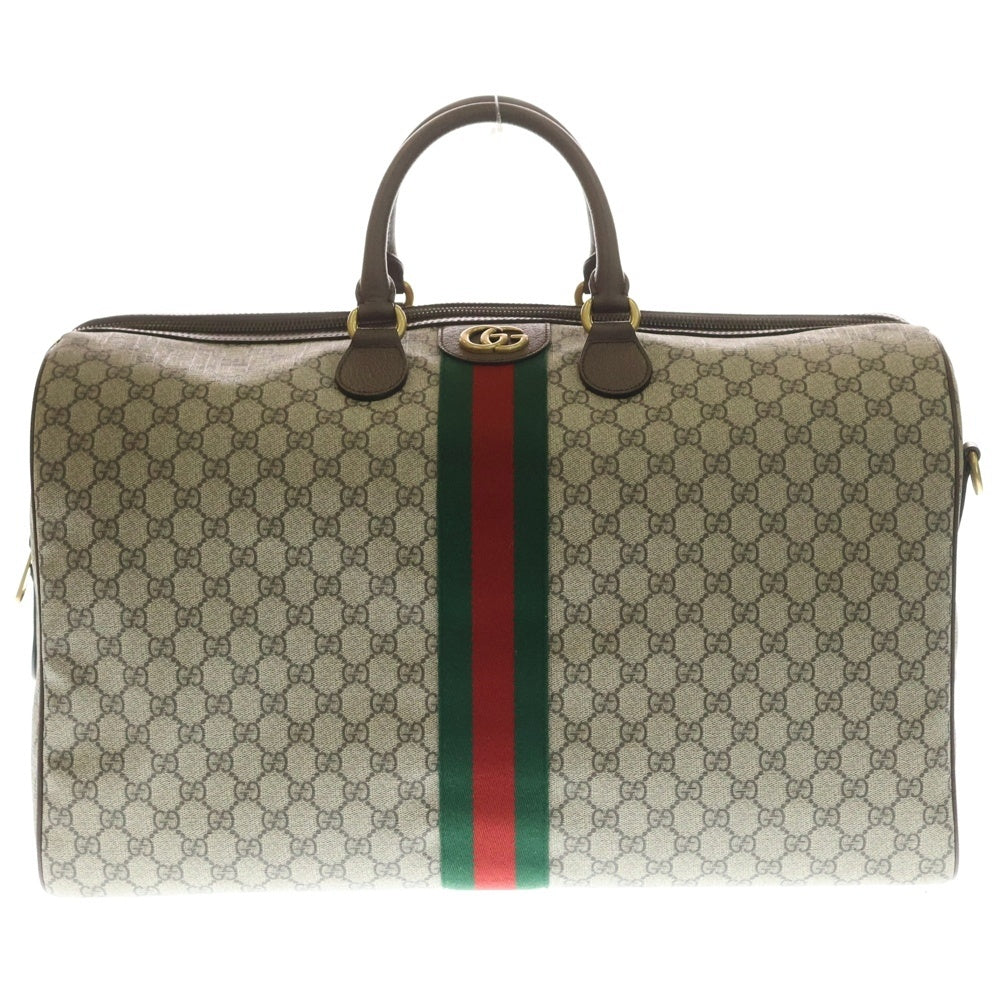 GUCCI(グッチ) オフディア ダッフルバッグ ラージ GGスプリーム シェリーライン ボストンバッグ ブラウン 834460