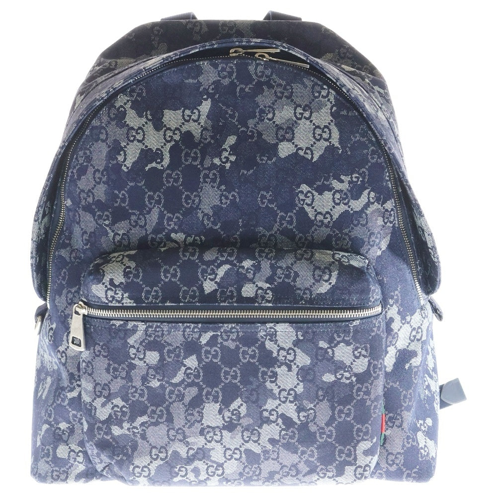 GUCCI(グッチ) GGデニム ラージ バックパック リュックサック ネイビー デニム×レザー 849008 シルバー金具 レディース