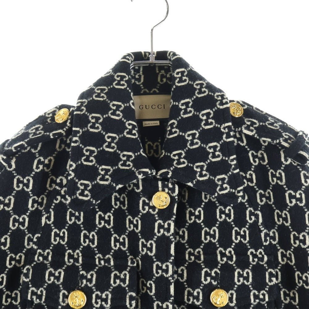 GUCCI(グッチ) GGジャガード フェルトウール ケープ コート レディース 650533