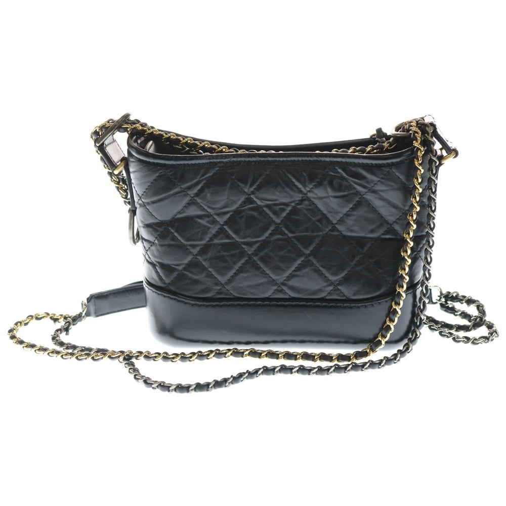 CHANEL(シャネル) ガブリエルドゥ チェーンショルダーバッグ ラムスキン シルバー×ゴールド金具 ブラック レディース