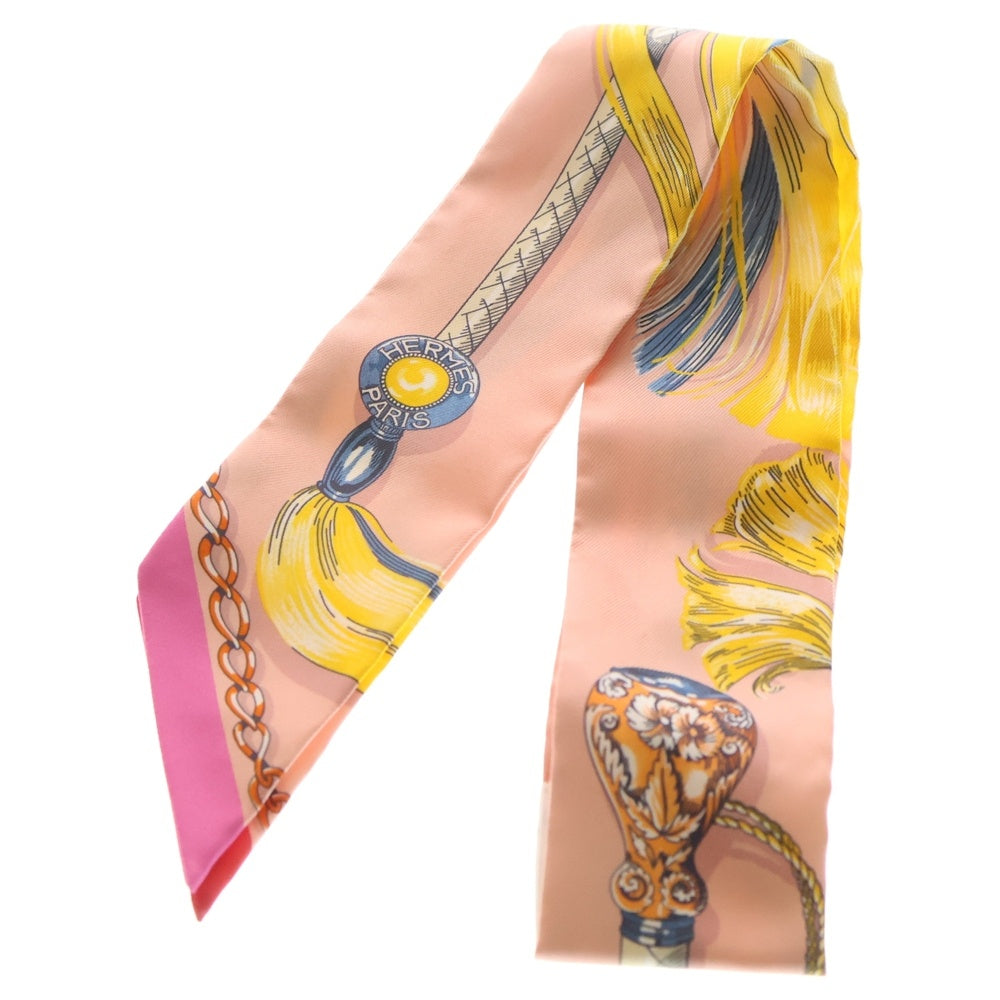 HERMES(エルメス) ツイリー シルクスカーフ CAVALCADES 騎馬行進 ピンク ローズ プードル×ジョーヌ レディース