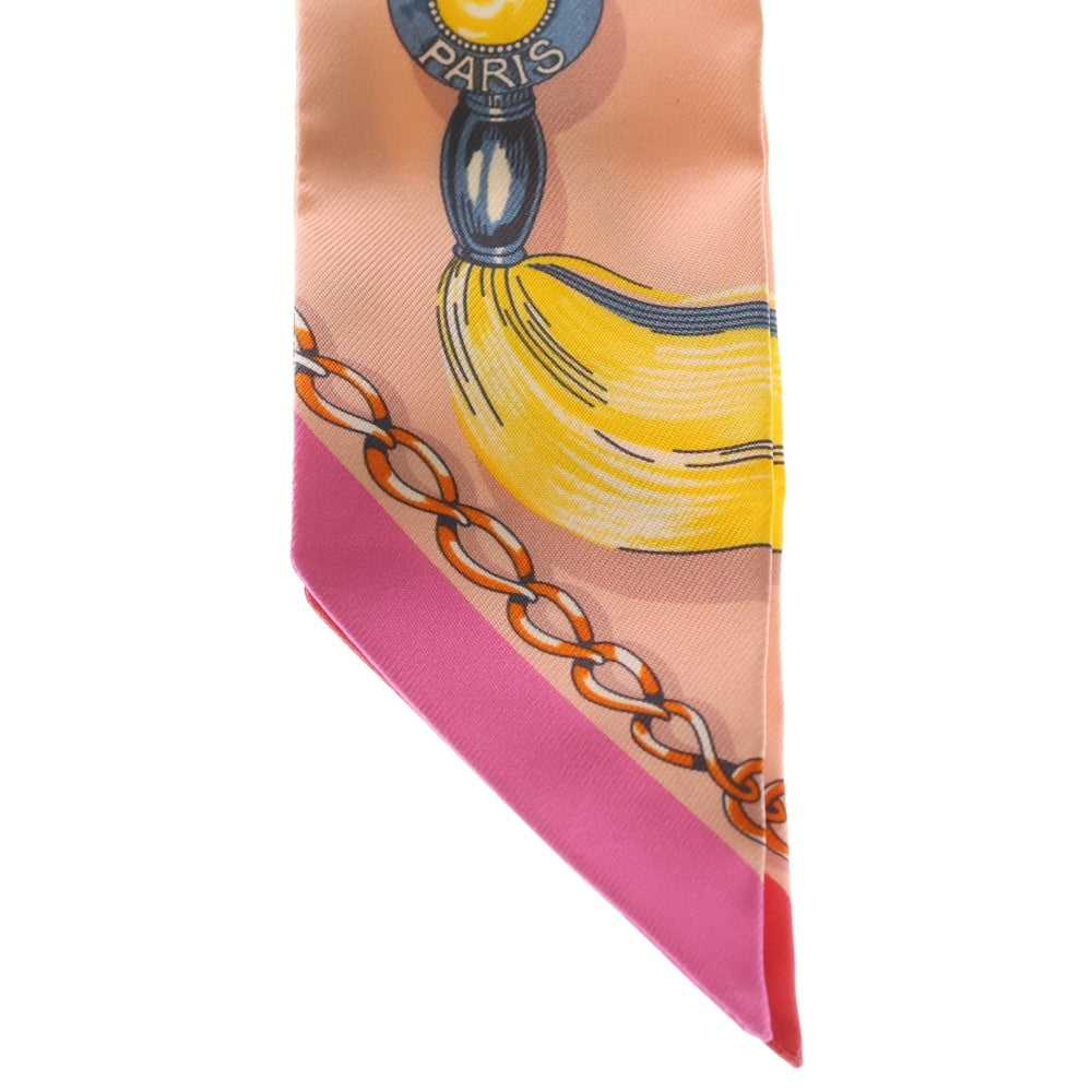 HERMES(エルメス) ツイリー シルクスカーフ CAVALCADES 騎馬行進 ピンク ローズ プードル×ジョーヌ レディース