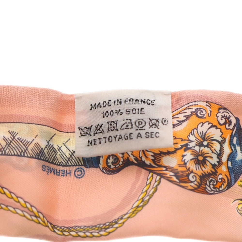 HERMES(エルメス) ツイリー シルクスカーフ CAVALCADES 騎馬行進 ピンク ローズ プードル×ジョーヌ レディース