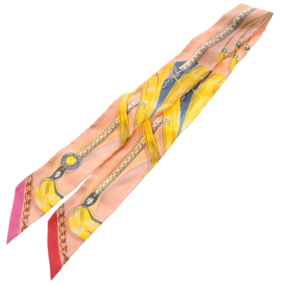 HERMES(エルメス) ツイリー シルクスカーフ CAVALCADES 騎馬行進 ピンク ローズ プードル×ジョーヌ レディース