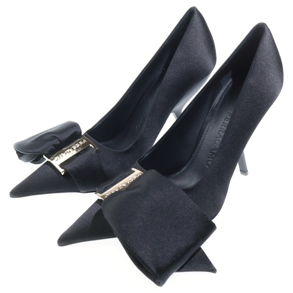 Salvatore Ferragamo(サルヴァトーレ フェラガモ) ヴァラリボン サテン ヒール パンプス シューズ ブラック レディース
