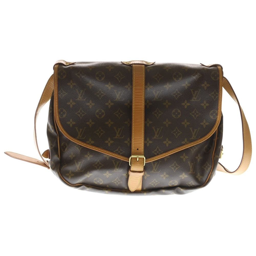 LOUIS VUITTON(ルイヴィトン) モノグラム ソミュール35 ショルダーバッグ ブラウン レザー×PVC M42254 ゴールド金具 レディース