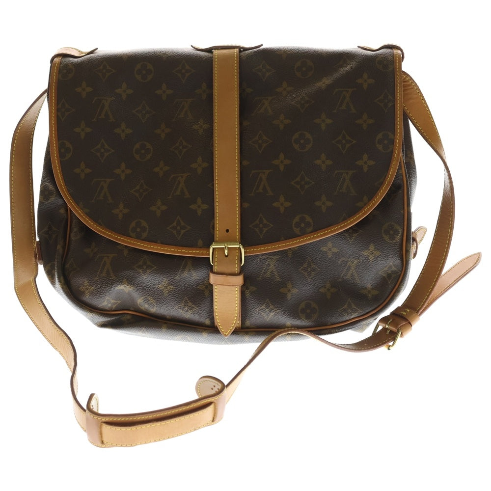 LOUIS VUITTON(ルイヴィトン) モノグラム ソミュール35 ショルダーバッグ ブラウン レザー×PVC M42254 ゴールド金具 レディース