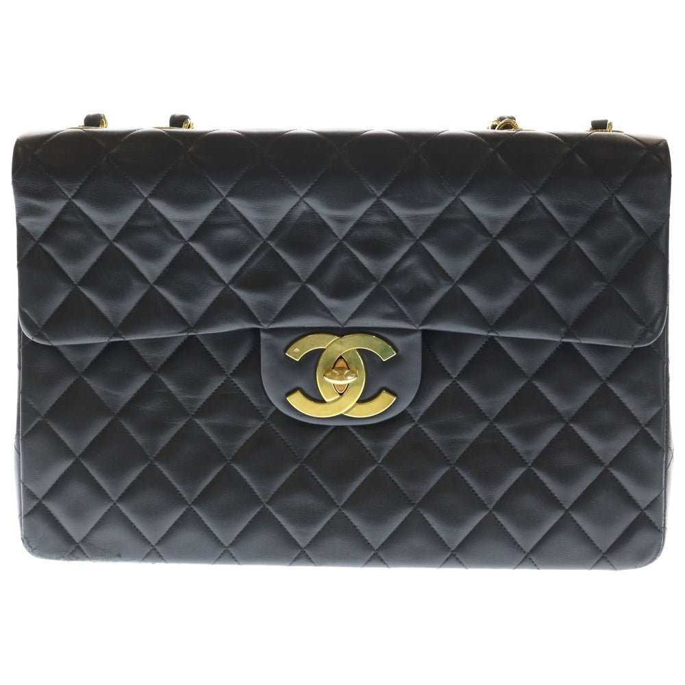 CHANEL(シャネル) デカマトラッセ34 SフラップWチェーン ショルダーバッグ ラムスキン ブラック金具 ブラック レディース