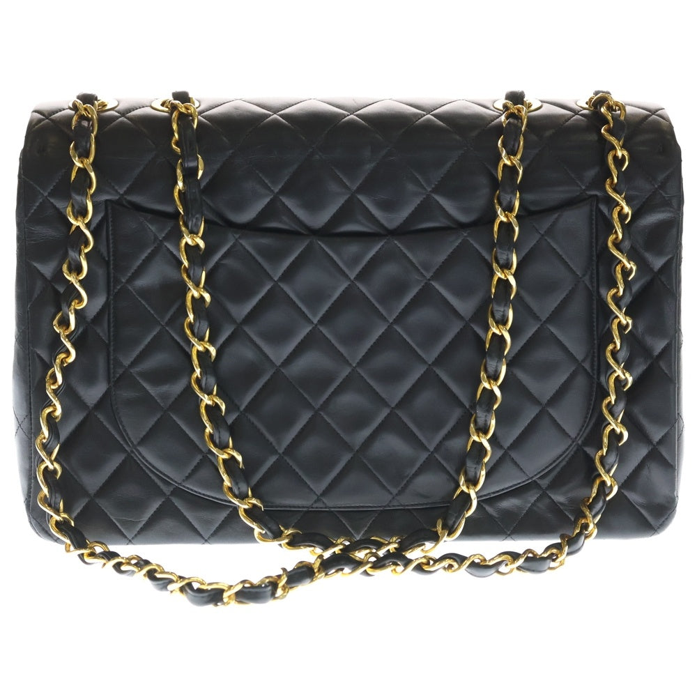 CHANEL(シャネル) デカマトラッセ34 SフラップWチェーン ショルダーバッグ ラムスキン ブラック金具 ブラック レディース