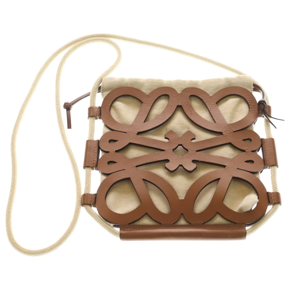 LOEWE(ロエベ) アナグラム カット ショルダーバッグ 巾着バッグ ミニバッグ ブラウン×ベージュ レディース