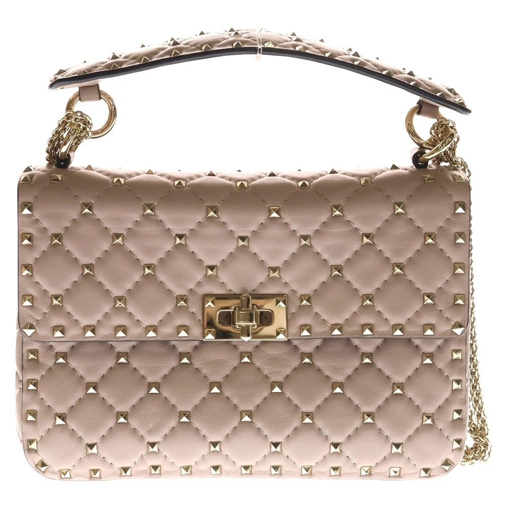 VALENTINO(ヴァレンティノ) ロックスタッズ スパイク チェーンショルダーバッグ ハンドバッグ 2WAYバッグ ピンク レザー ゴールド金具 レディース