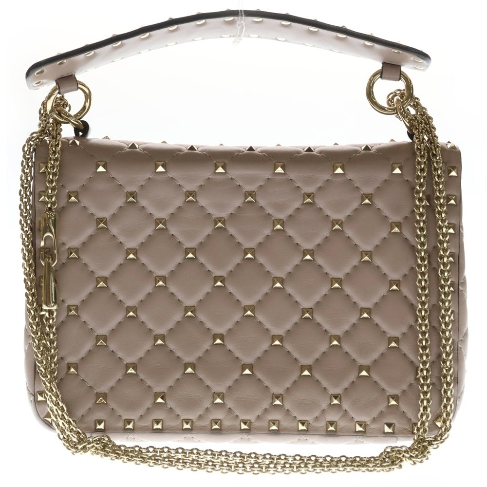 VALENTINO(ヴァレンティノ) ロックスタッズ スパイク チェーンショルダーバッグ ハンドバッグ 2WAYバッグ ピンク レザー ゴールド金具 レディース