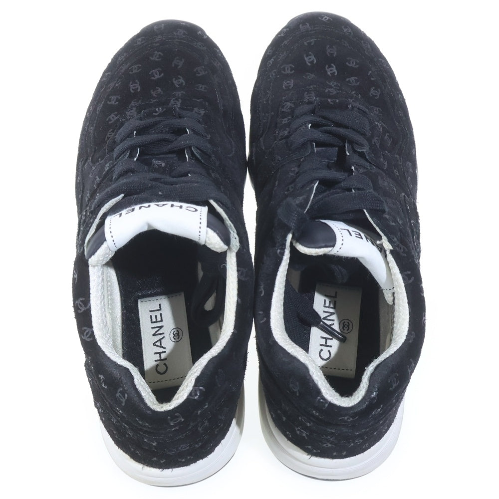 CHANEL(シャネル) ココマーク総柄 スエードレザー レースアップ ローカットシューズ スニーカー ブラック レディース